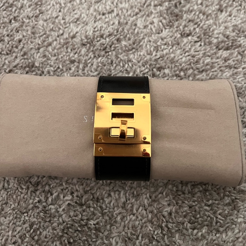 AUTHENTIC Hermes Box Kelly Dog Bracelet T3 Black
